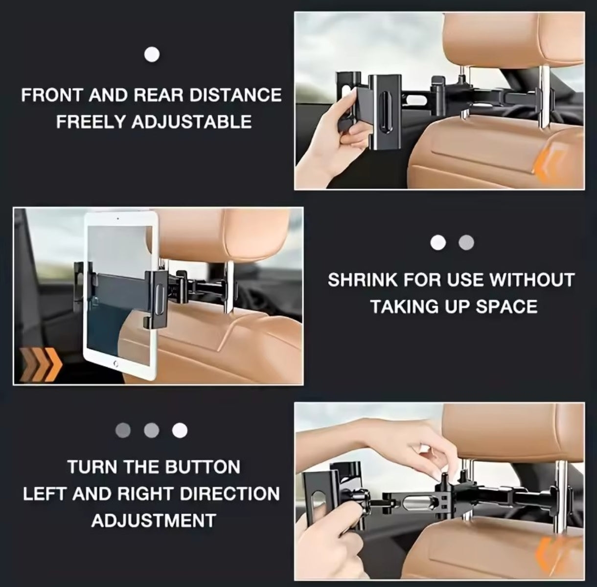 Universal Car Headrest Tablet Holder - 360° Rotating Backseat Mount for iPad & Tablets