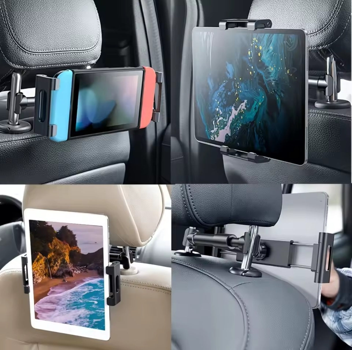 Universal Car Headrest Tablet Holder - 360° Rotating Backseat Mount for iPad & Tablets