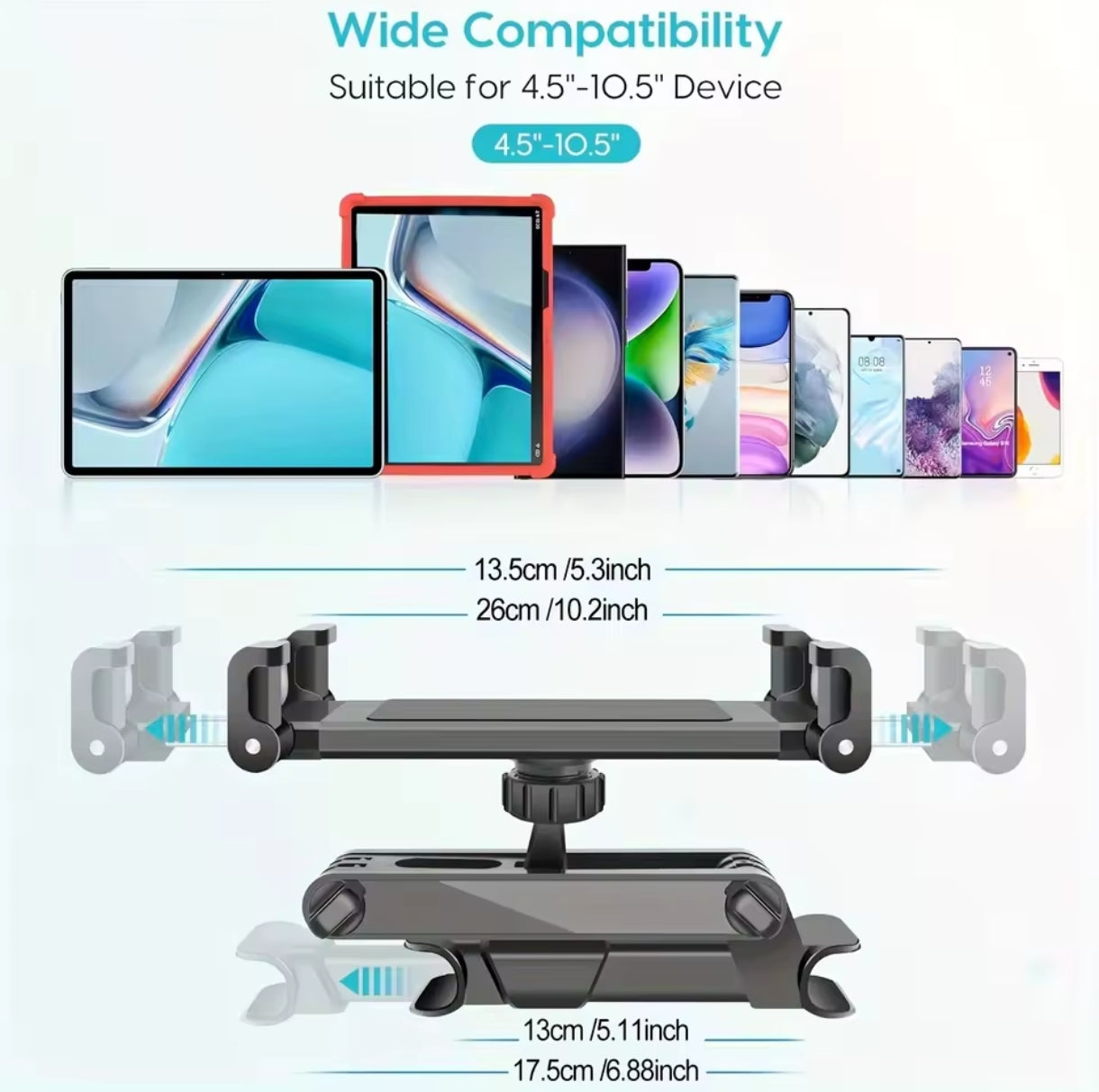 Universal Car Headrest Tablet Holder - 360° Rotating Backseat Mount for iPad & Tablets